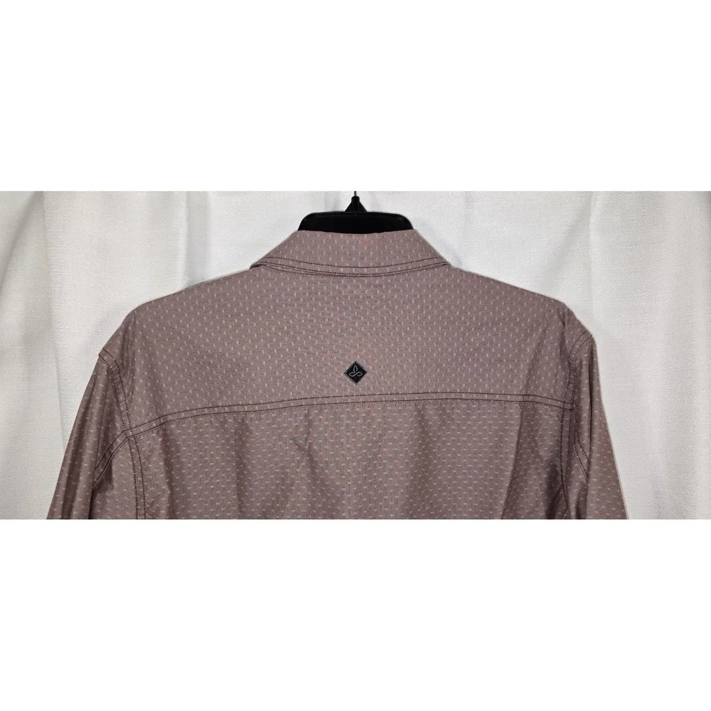 Prana Mens Long Sleeve Button Down Shirt Mauve Geometric Print Roll Tab‎ Medium